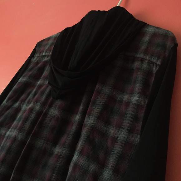 LF furst of a kind chiffon mesh sleeves & hooded flannel - Picture 4 of 4